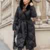 Зимове стьобане пальто з каптуром чорне | 92861