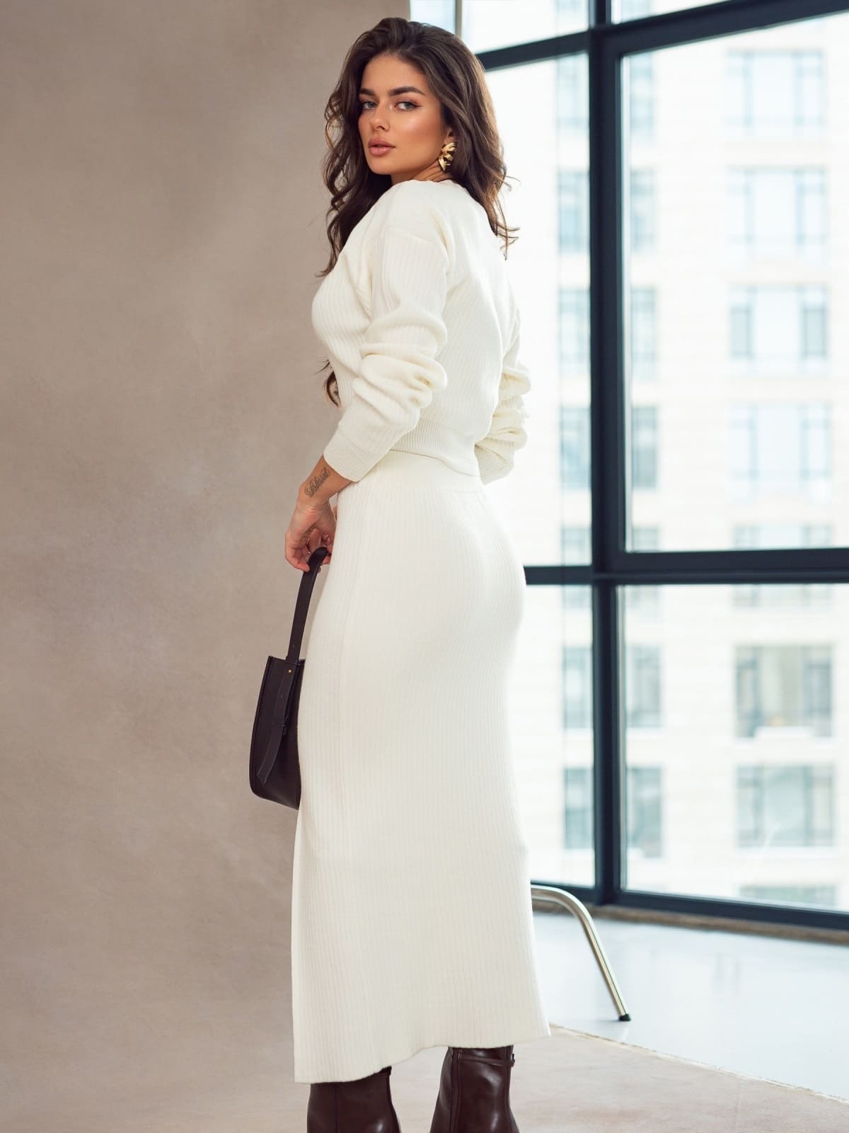 Трикотажний костюм зі спідницею білий | 92988 Трикотажний костюм зі спідницею білий | 92988