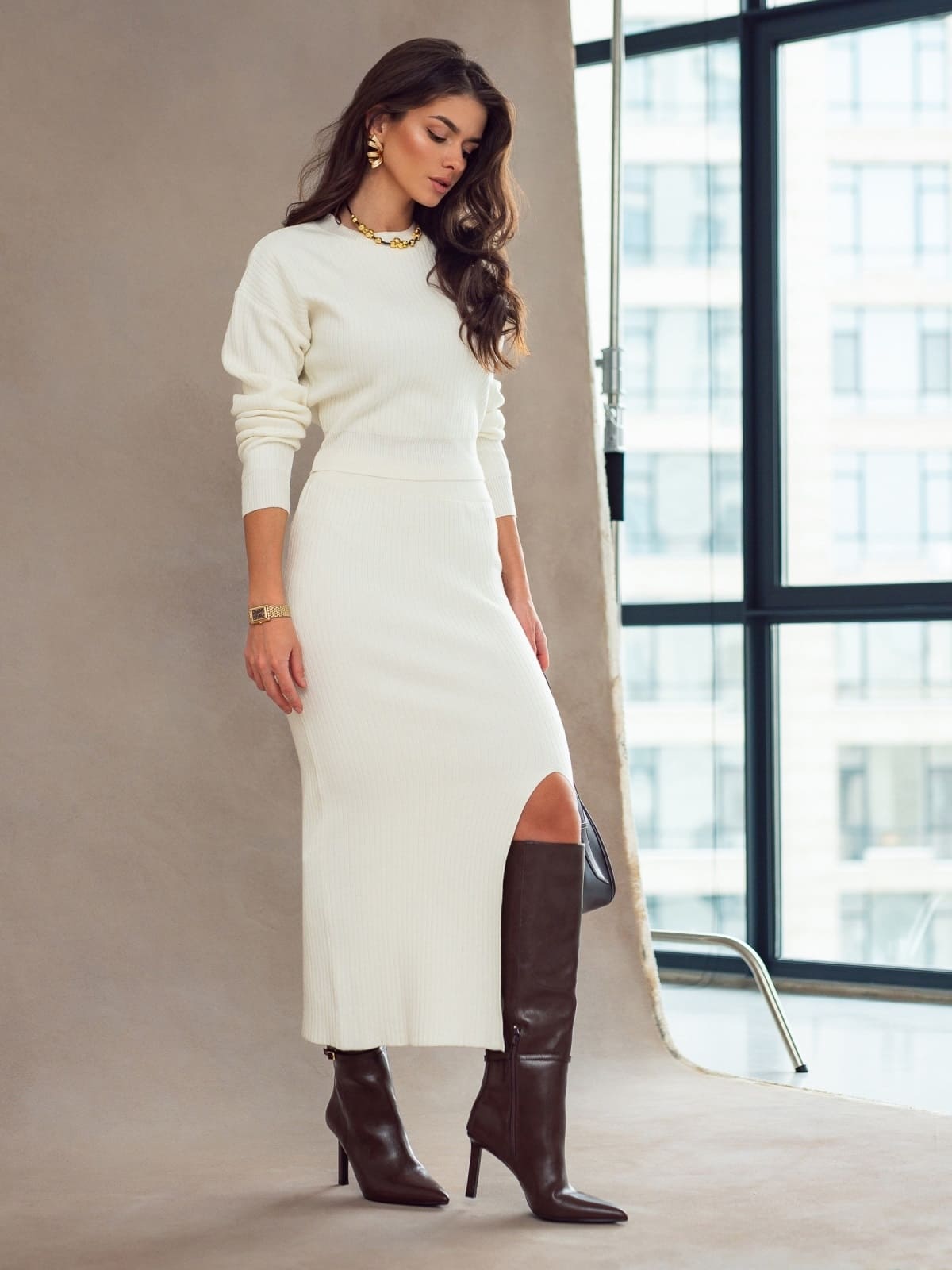 Трикотажний костюм зі спідницею білий | 92988 Трикотажний костюм зі спідницею білий | 92988