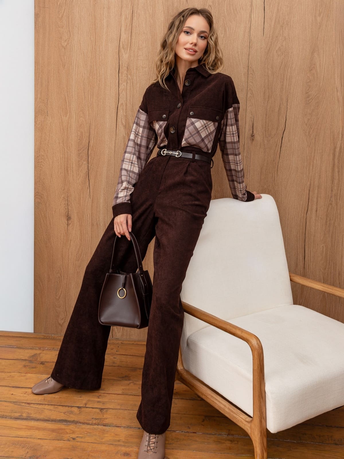 Вельветовий костюм зі штанами коричневий | 93182