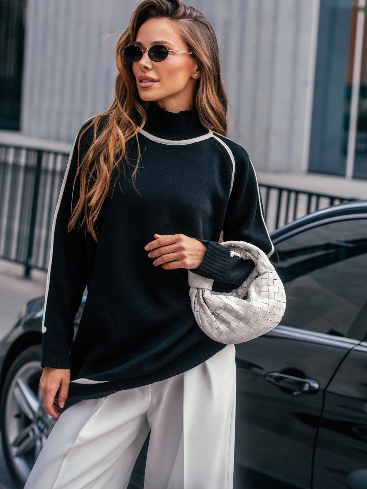 Подовжений светр дрібної в'язки чорний | 93424 Подовжений светр дрібної в'язки чорний | 93424