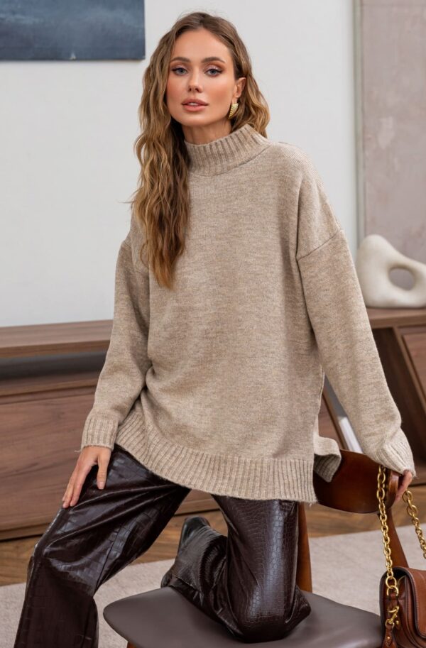 FashionSets - Головна 5 Подовжений светр дрібної в'язки бежевий | 93639