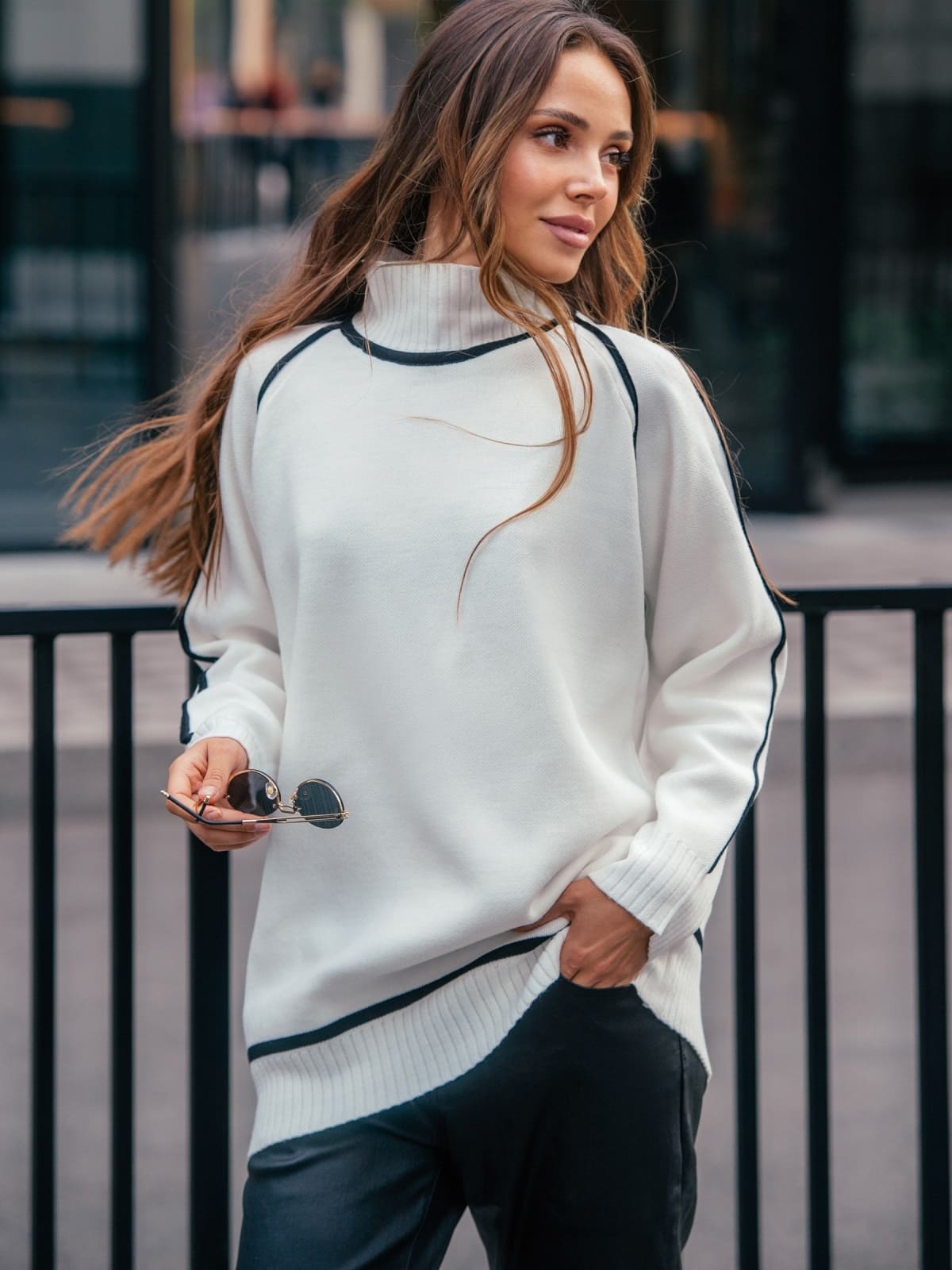 Подовжений светр дрібної в'язки білий | 93415 Подовжений светр дрібної в'язки білий | 93415