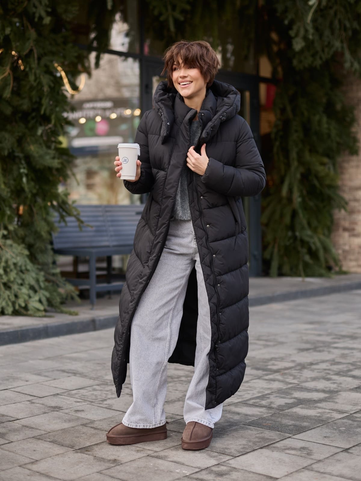 Зимовий довгий пуховик чорний | 93600 Зимовий довгий пуховик чорний | 93600