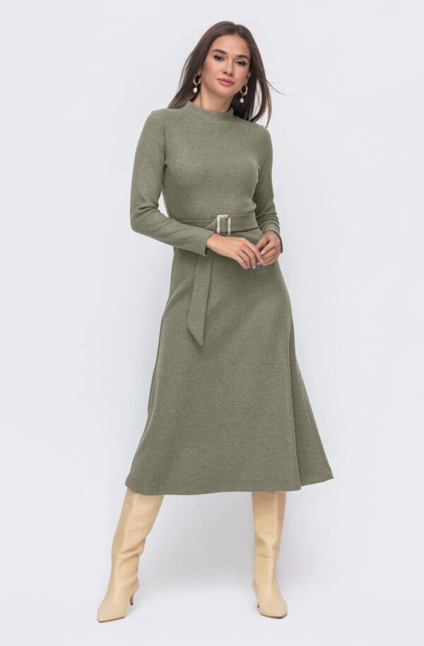 Трикотажна сукня А-силуету кольору хакі | 93328