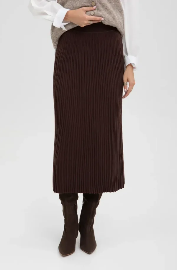 Демісезонна трикотажна спідниця-плісе коричнева | 93520