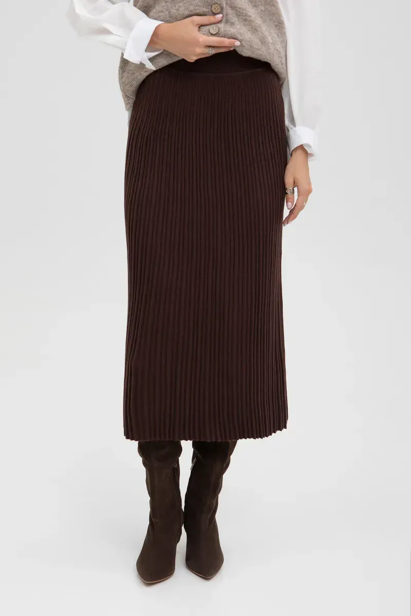 Демісезонна трикотажна спідниця-плісе коричнева | 93520 Демісезонна трикотажна спідниця-плісе коричнева | 93520