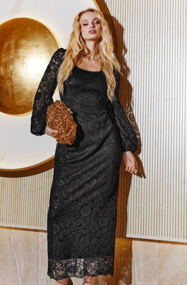 Святкова довга сукня з мережива чорна | 93275