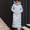 Зимовий довгий пуховик сіро-блакитний | 93529