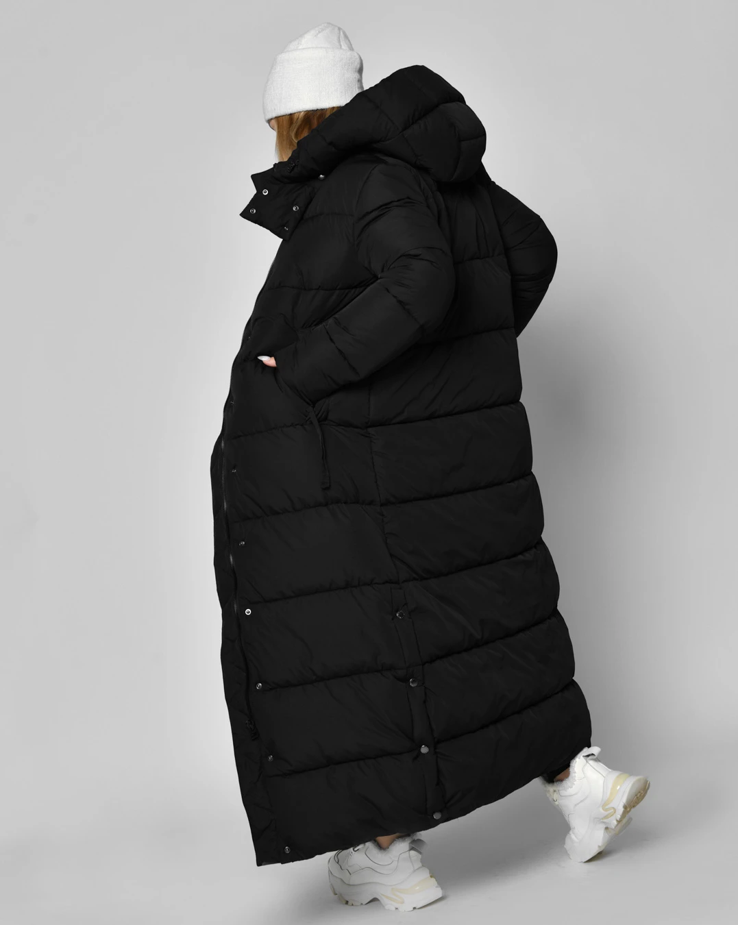 Зимовий довгий пуховик чорний | 93600 Зимовий довгий пуховик чорний | 93600