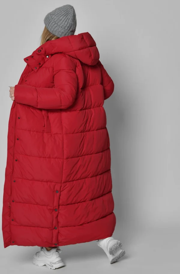 Зимовий довгий пуховик червоний | 93624