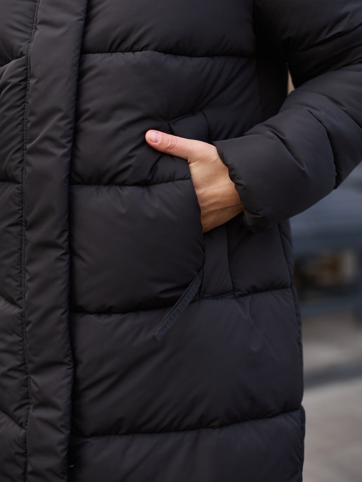 Зимовий довгий пуховик чорний | 93600 Зимовий довгий пуховик чорний | 93600