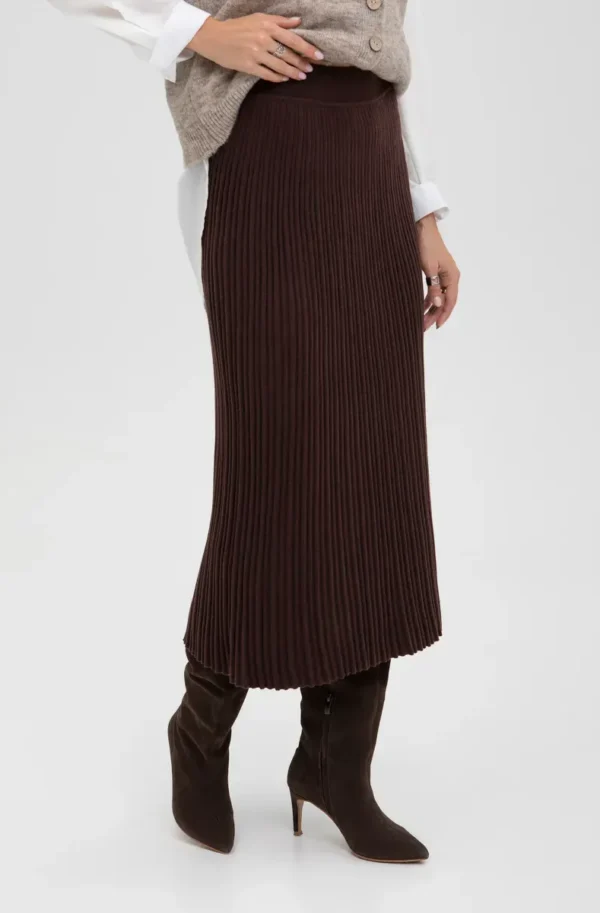 Демісезонна трикотажна спідниця-плісе коричнева | 93520