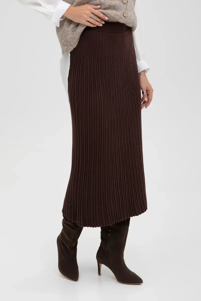Демісезонна трикотажна спідниця-плісе коричнева | 93520 Демісезонна трикотажна спідниця-плісе коричнева | 93520