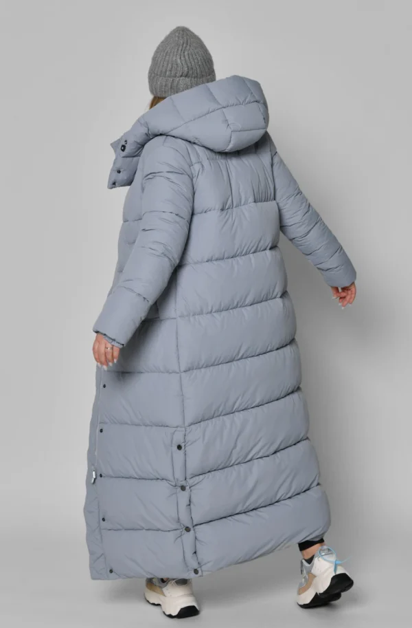 Зимовий довгий пуховик сіро-блакитний | 93529