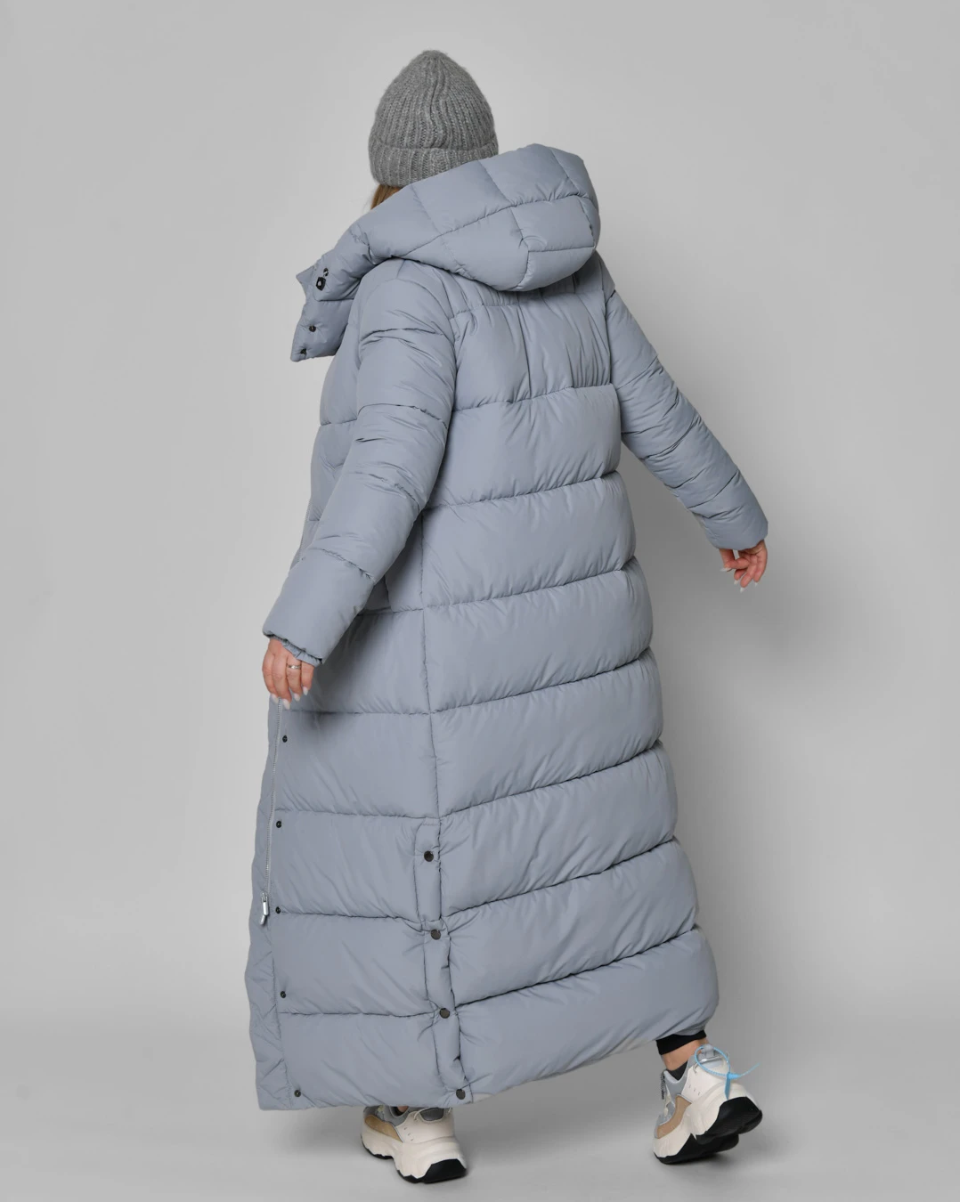 Зимовий довгий пуховик сіро-блакитний | 93529