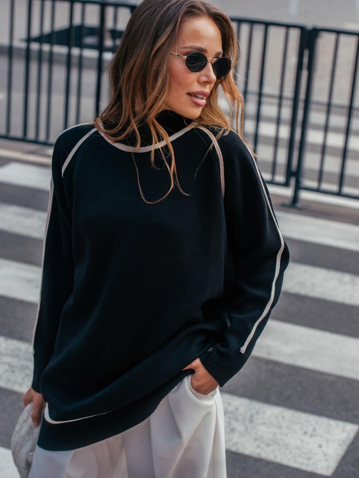 Подовжений светр дрібної в'язки чорний | 93424 Подовжений светр дрібної в'язки чорний | 93424