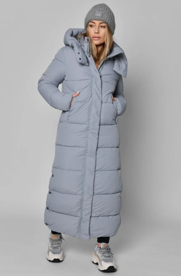 Зимовий довгий пуховик сіро-блакитний | 93529