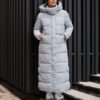 Зимовий довгий пуховик сіро-блакитний | 93529