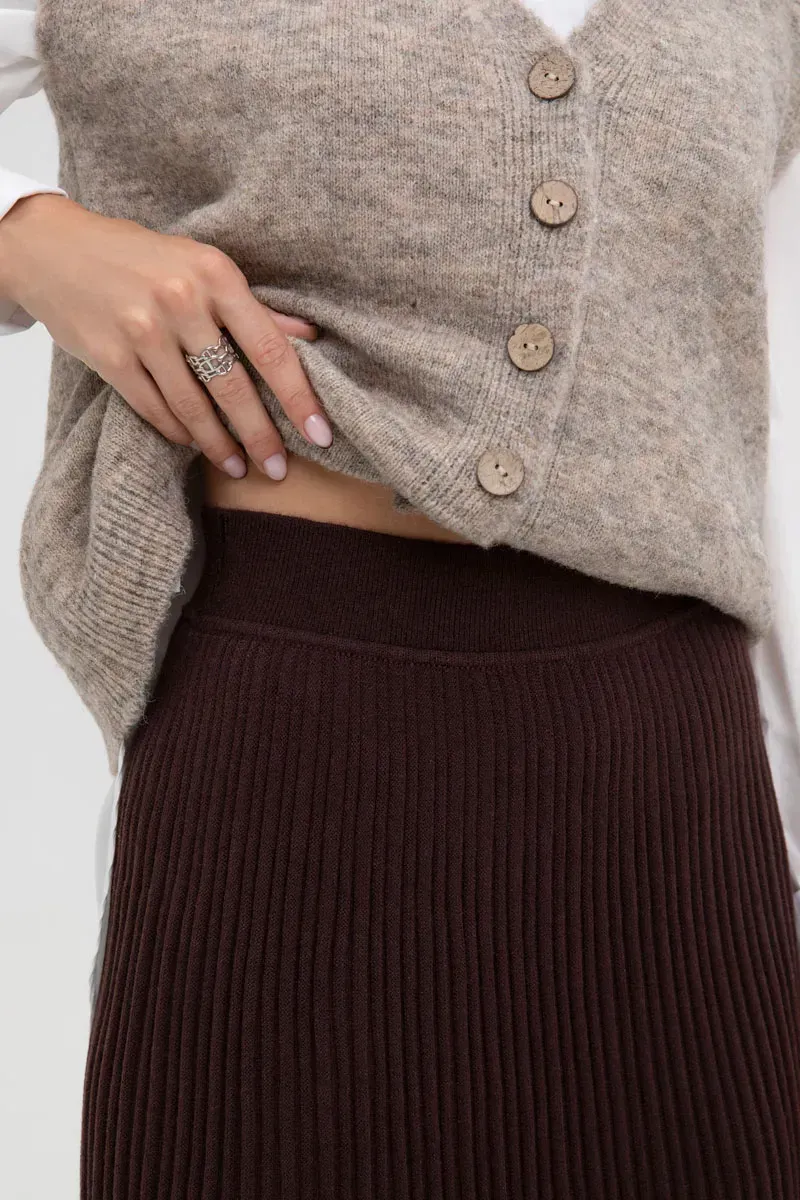 Демісезонна трикотажна спідниця-плісе коричнева | 93520 Демісезонна трикотажна спідниця-плісе коричнева | 93520