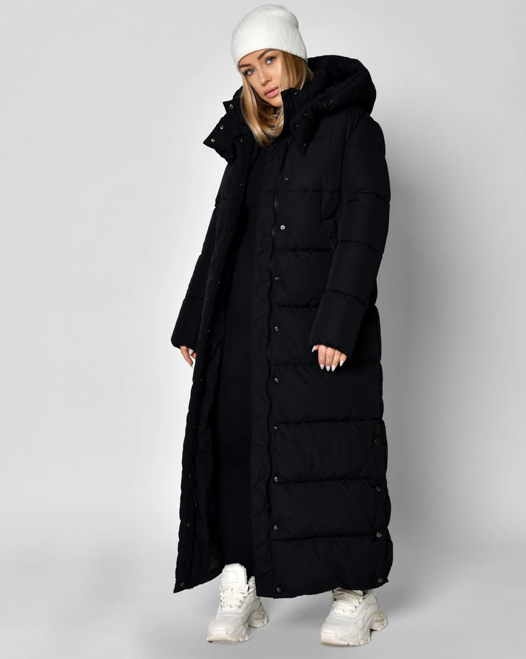 Зимовий довгий пуховик чорний | 93600 Зимовий довгий пуховик чорний | 93600