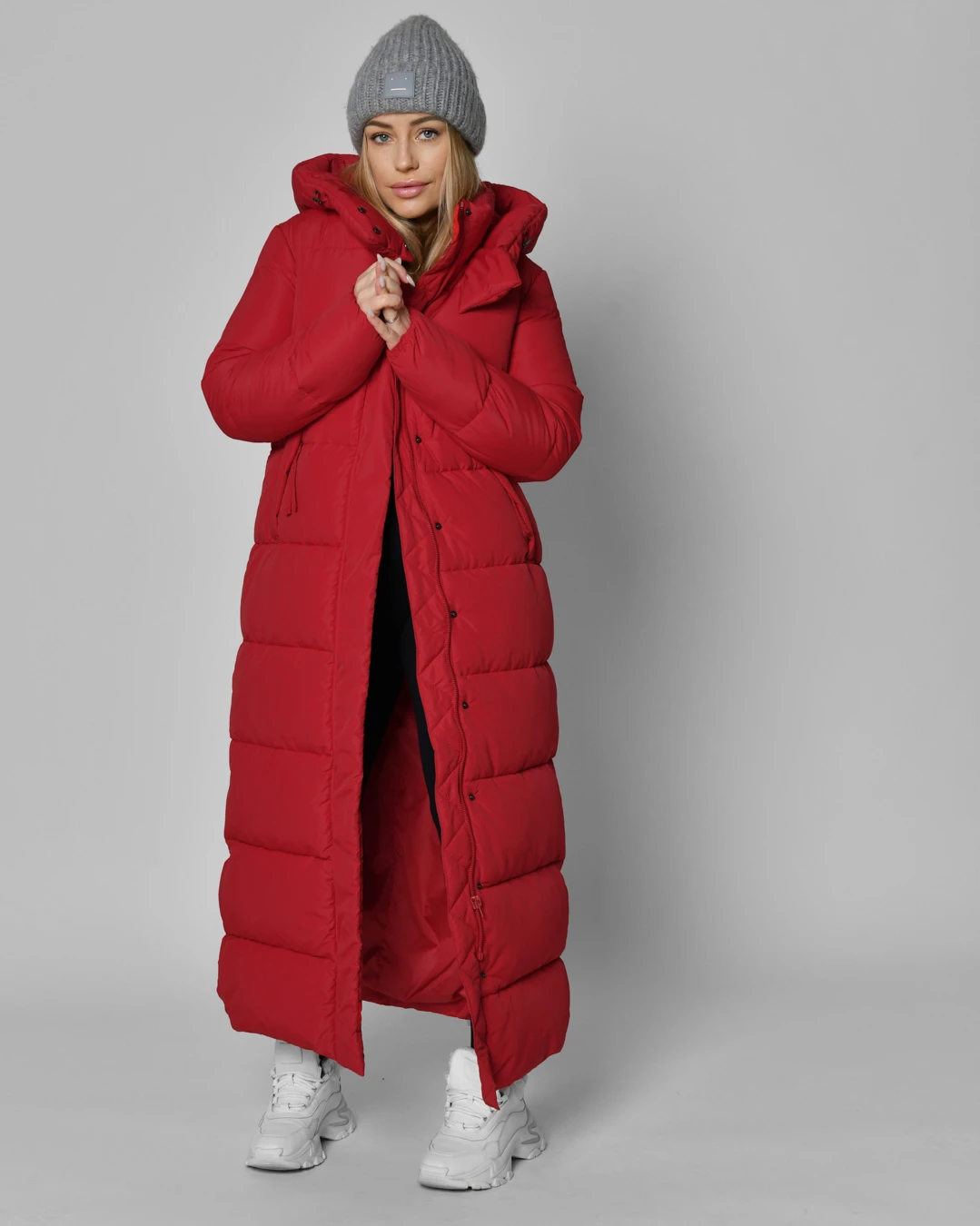 Зимовий довгий пуховик червоний | 93624 Зимовий довгий пуховик червоний | 93624