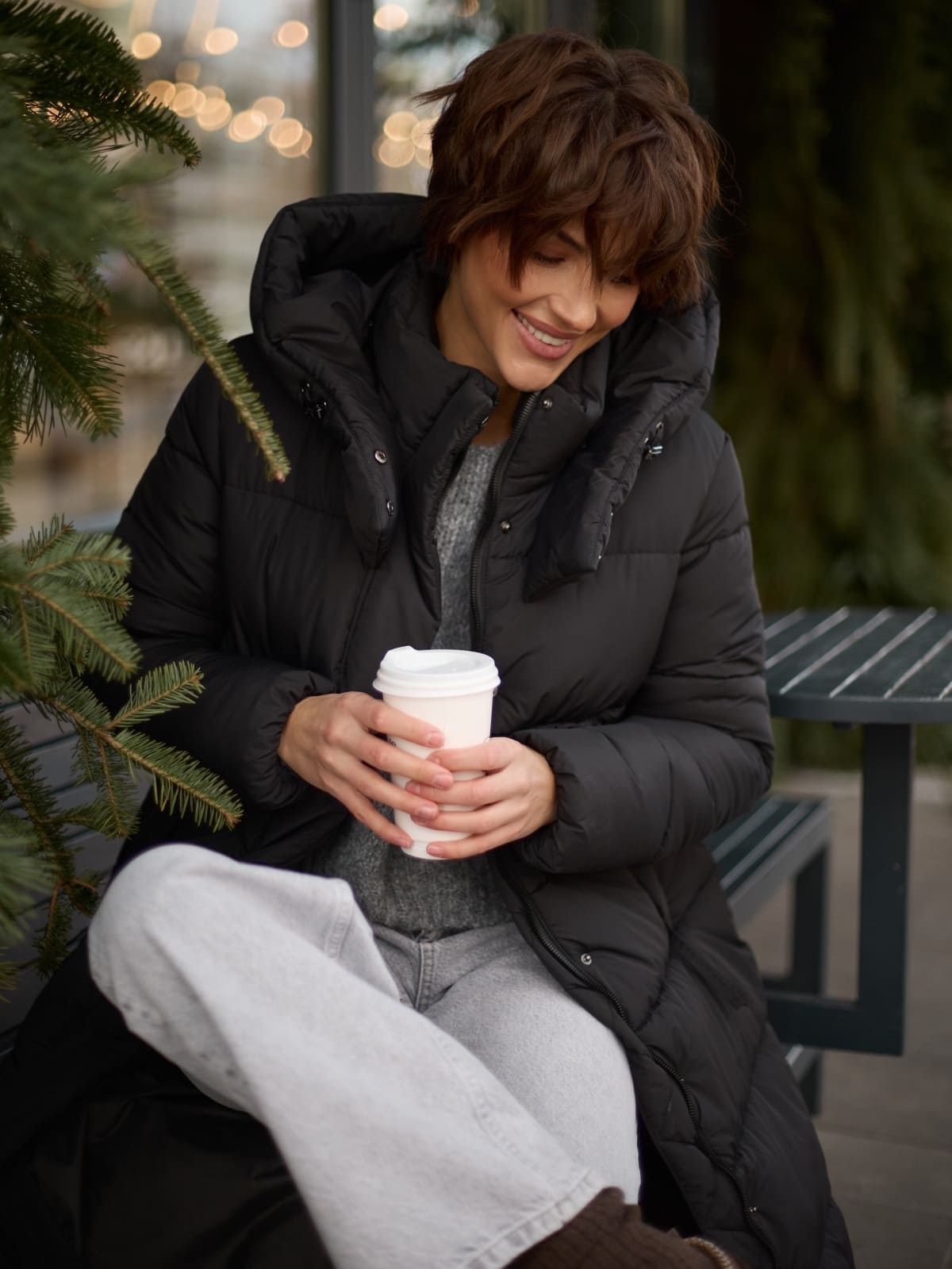 Зимовий довгий пуховик чорний | 93600 Зимовий довгий пуховик чорний | 93600