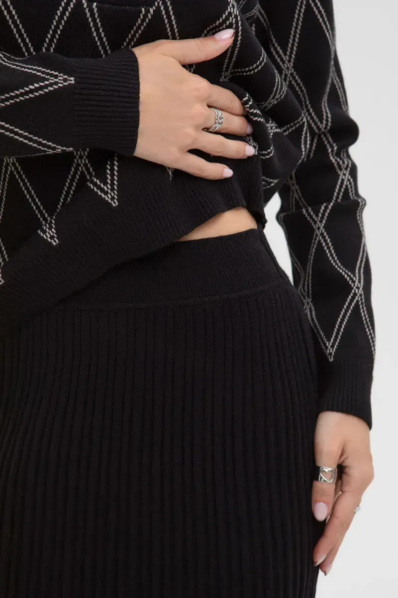 Демісезонна трикотажна спідниця-плісе чорна | 93496 Демісезонна трикотажна спідниця-плісе чорна | 93496