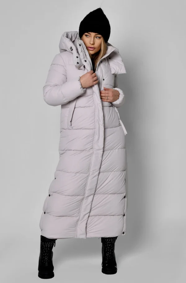 Зимовий довгий пуховик світло-бежевий | 93590