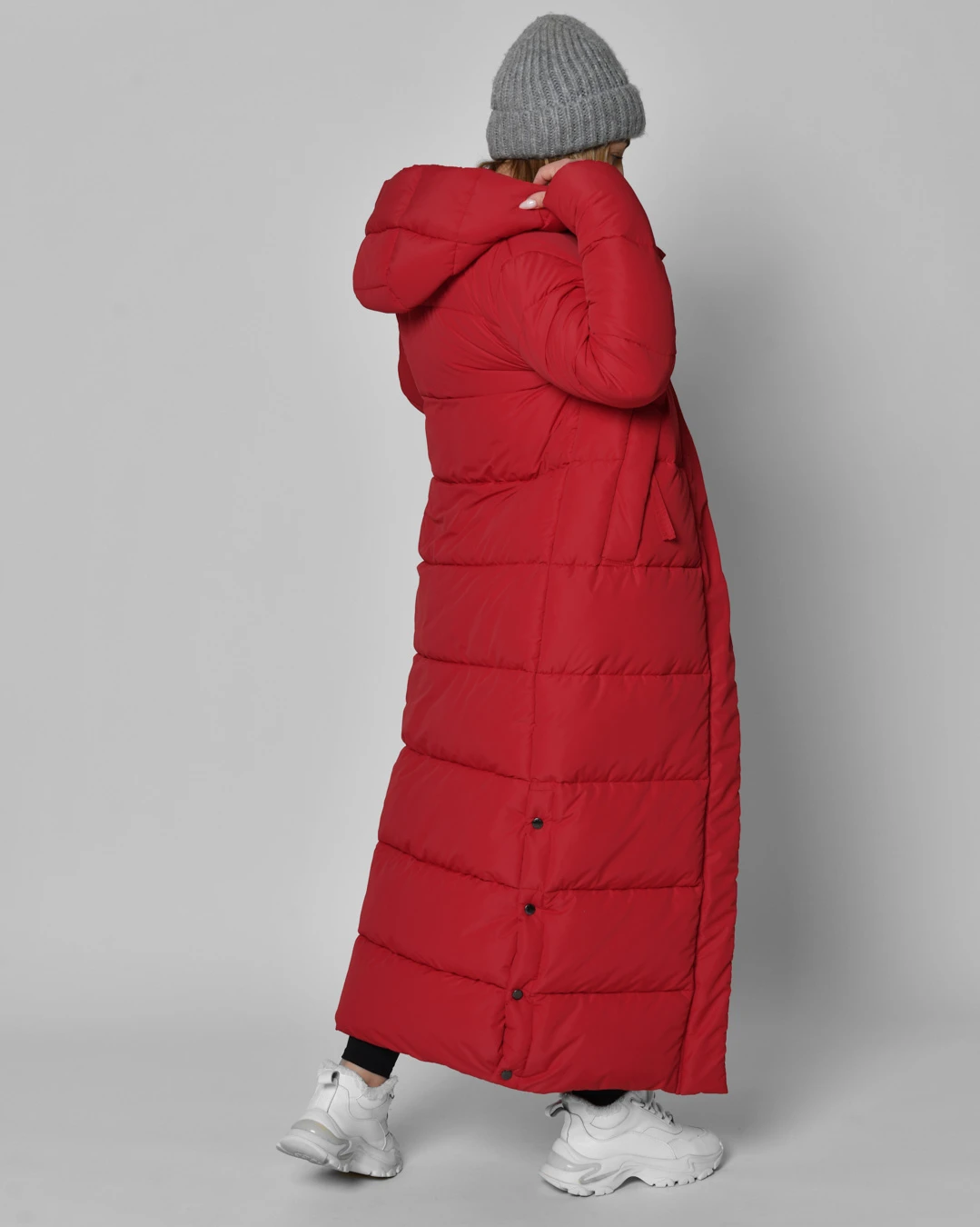 Зимовий довгий пуховик червоний | 93624 Зимовий довгий пуховик червоний | 93624