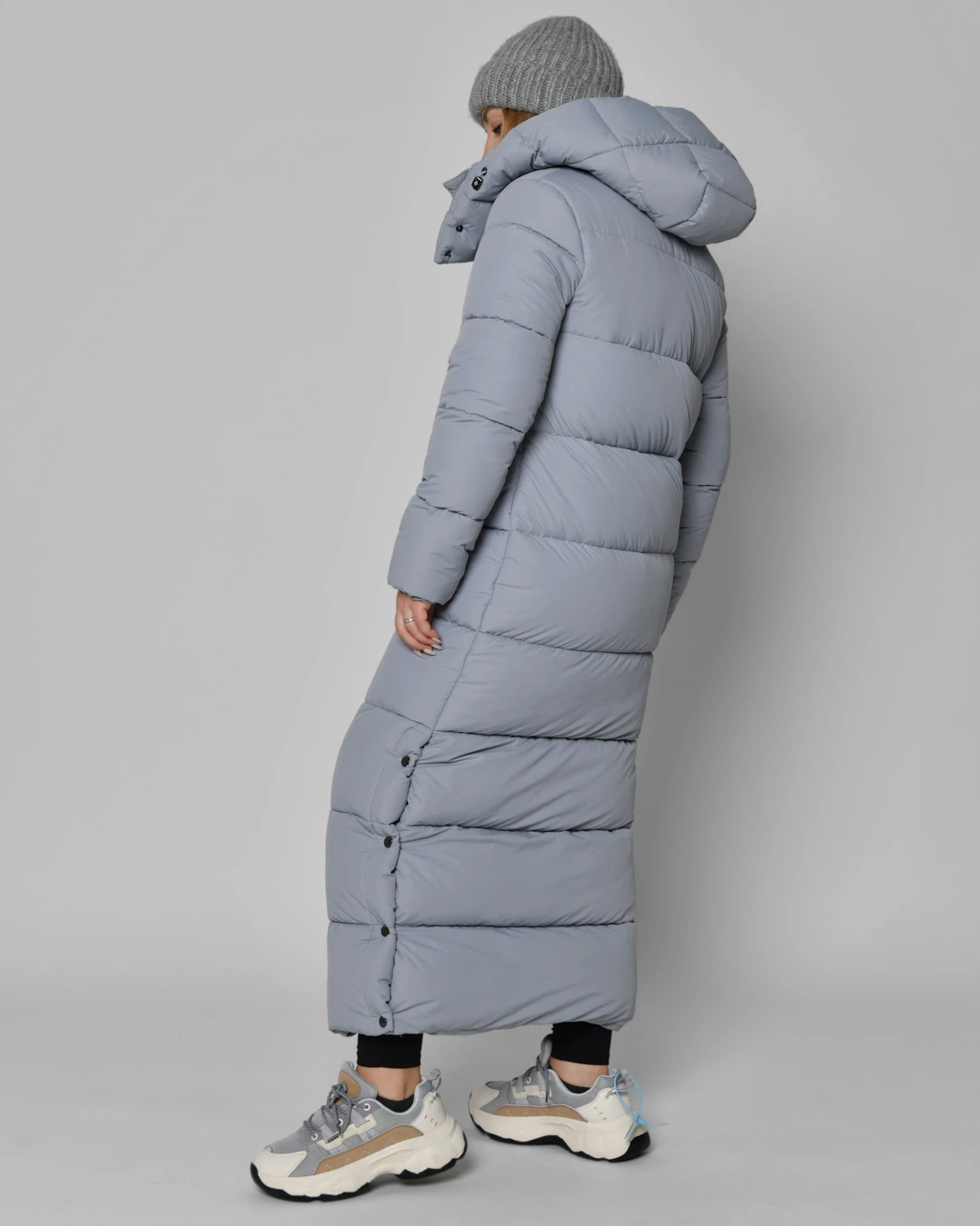 Зимовий довгий пуховик сіро-блакитний | 93529
