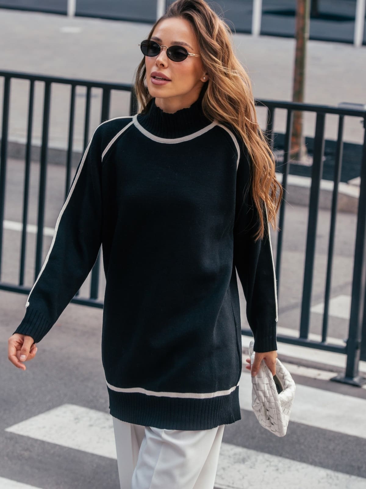 Подовжений светр дрібної в'язки чорний | 93424 Подовжений светр дрібної в'язки чорний | 93424