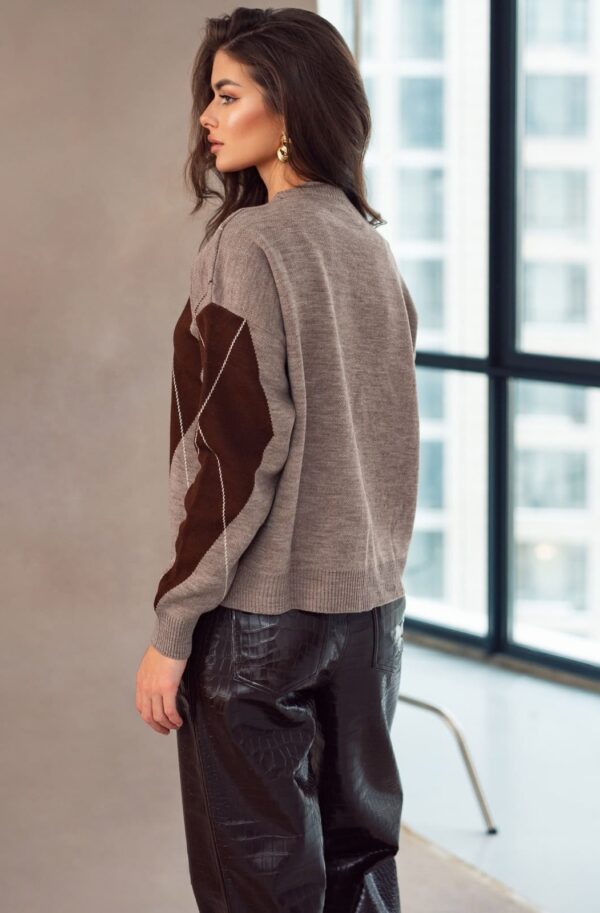 Джемпер сіро-бежевий з візерунком ромби | 93381