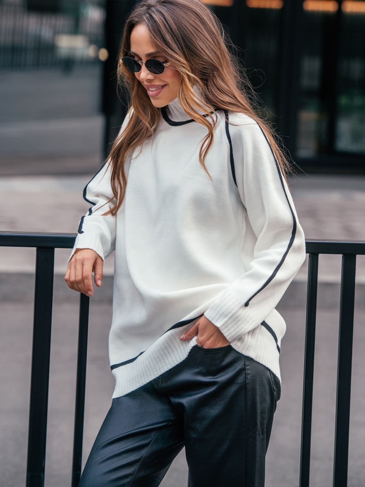 Подовжений светр дрібної в'язки білий | 93415 Подовжений светр дрібної в'язки білий | 93415