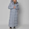 Зимовий довгий пуховик сіро-блакитний | 93529