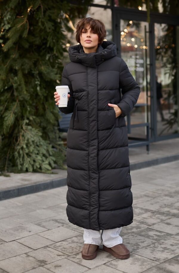 Зимовий довгий пуховик чорний | 93600