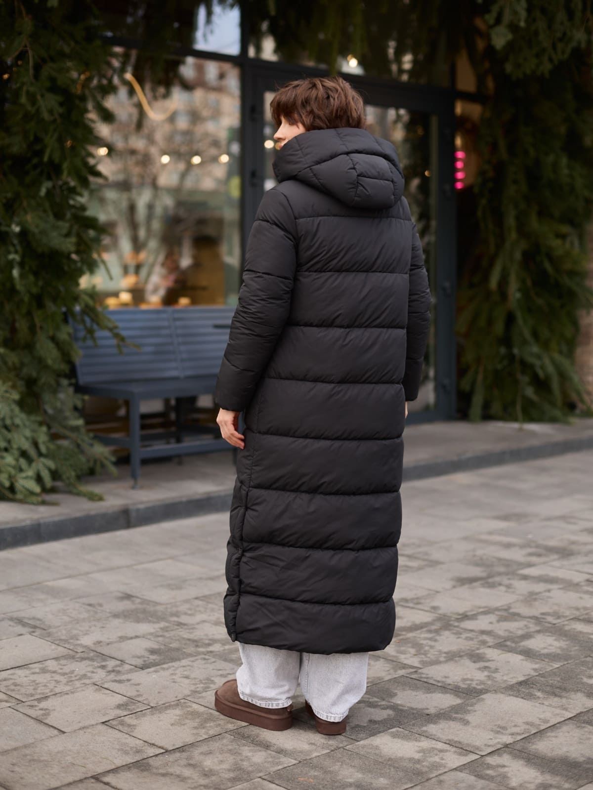 Зимовий довгий пуховик чорний | 93600 Зимовий довгий пуховик чорний | 93600