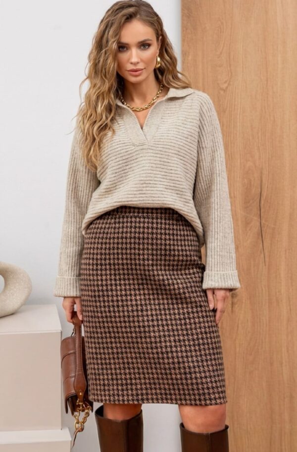 FashionSets - Головна 11 Вовняна спідниця в гусячу лапку коричнева | 94233