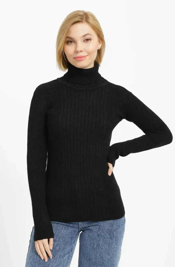 Обтислий в'язаний светр чорний | 94399