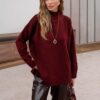 Подовжений светр дрібної в'язки бордовий | 94245 Подовжений светр дрібної в'язки бордовий | 94245