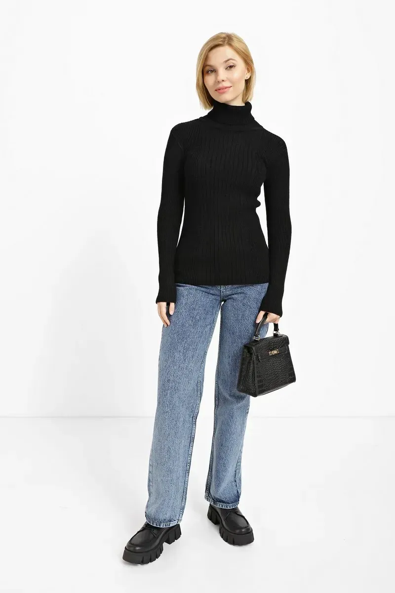 Обтислий в'язаний светр чорний | 94399
