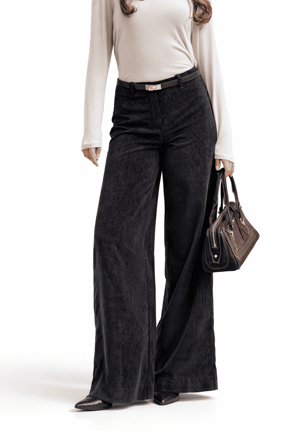 Демісезонні вельветові широкі штани чорні | 94197 Демісезонні вельветові широкі штани чорні | 94197