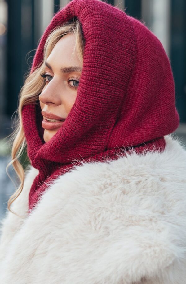 Вовняний капор дрібної в'язки бордовий | 94183