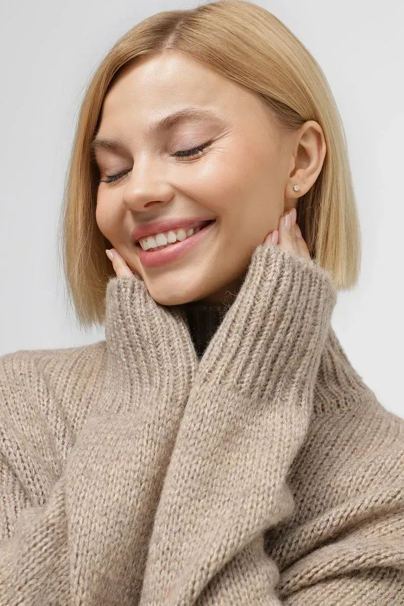 Жіночий в'язаний светр оверсайз темно-бежевий | 94456