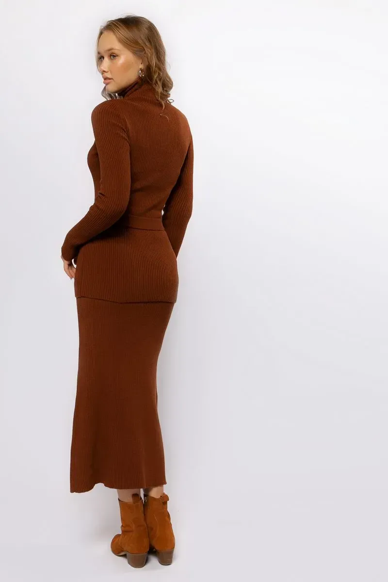 Теплий довгий светр світло-коричневий | 94407