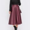 Розкльошена спідниця з екошкіри бордова | 94523