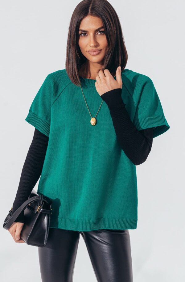 В'язаний напіввовняний жилет зелений | 94546