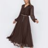 Святкова шифонова сукня кльош коричнева | 94680