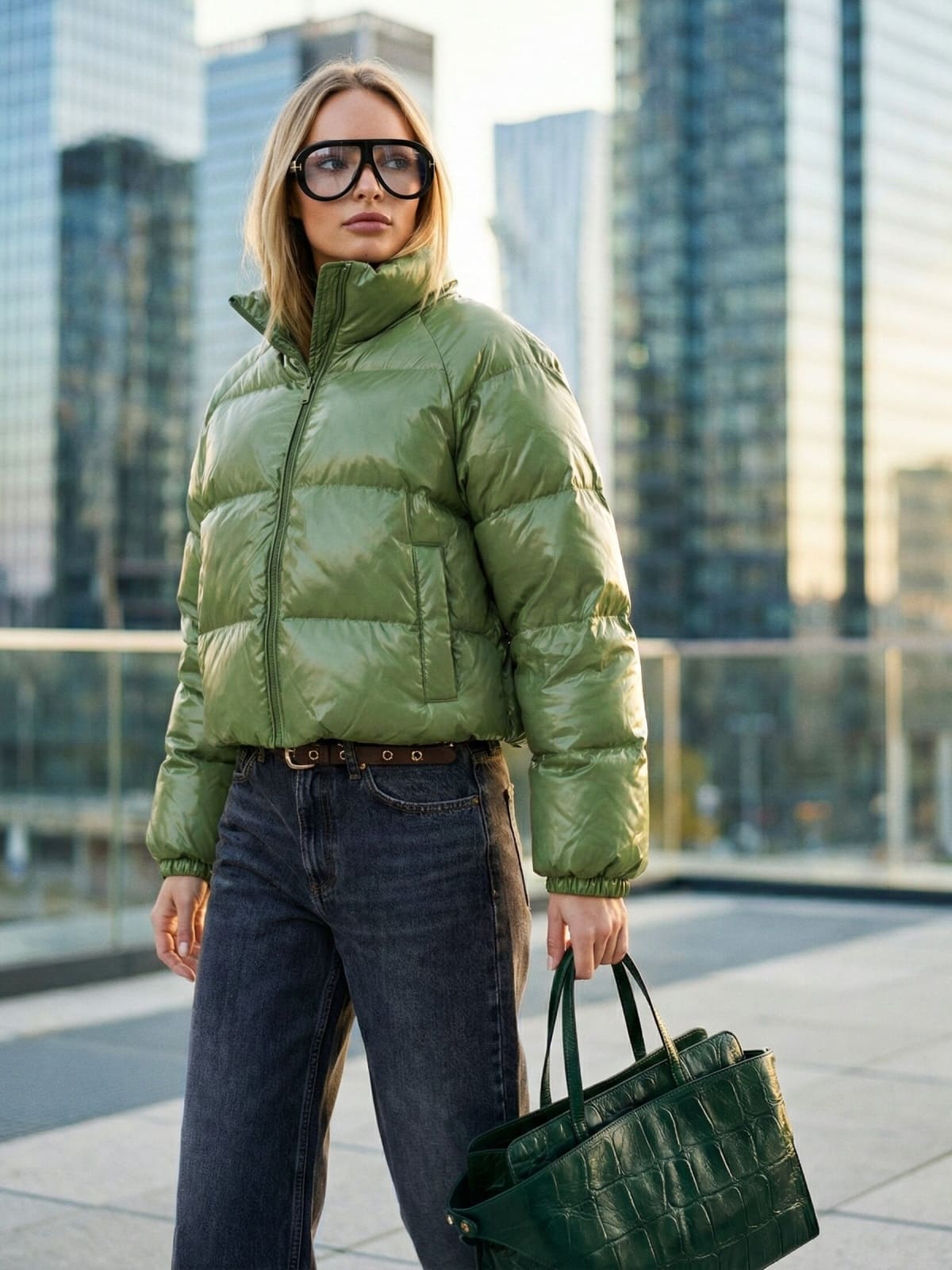 Демісезонна куртка з лакованої тканини зелена | 94741 Демісезонна куртка з лакованої тканини зелена | 94741