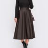 Розкльошена спідниця з екошкіри коричнева | 94537
